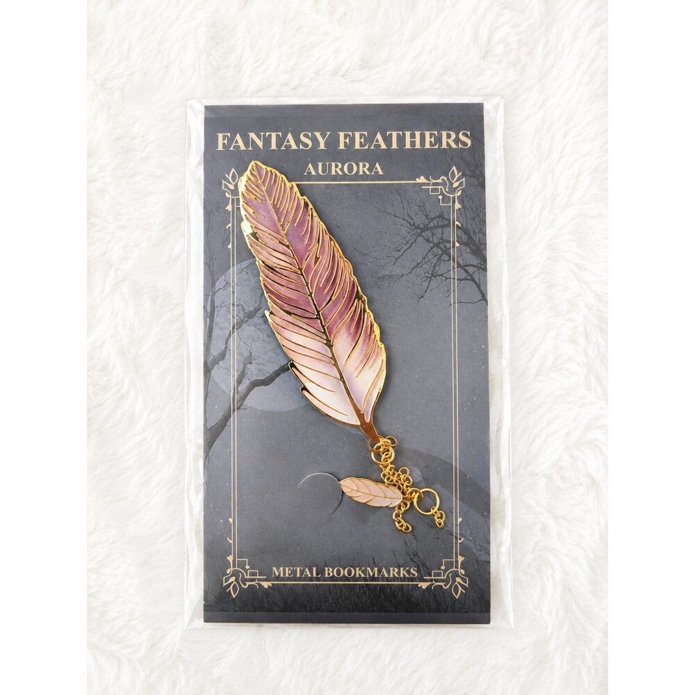 Aurora Metal Feather Bookmark with Chain, Gold Btown White, 8cm x 2.8cm